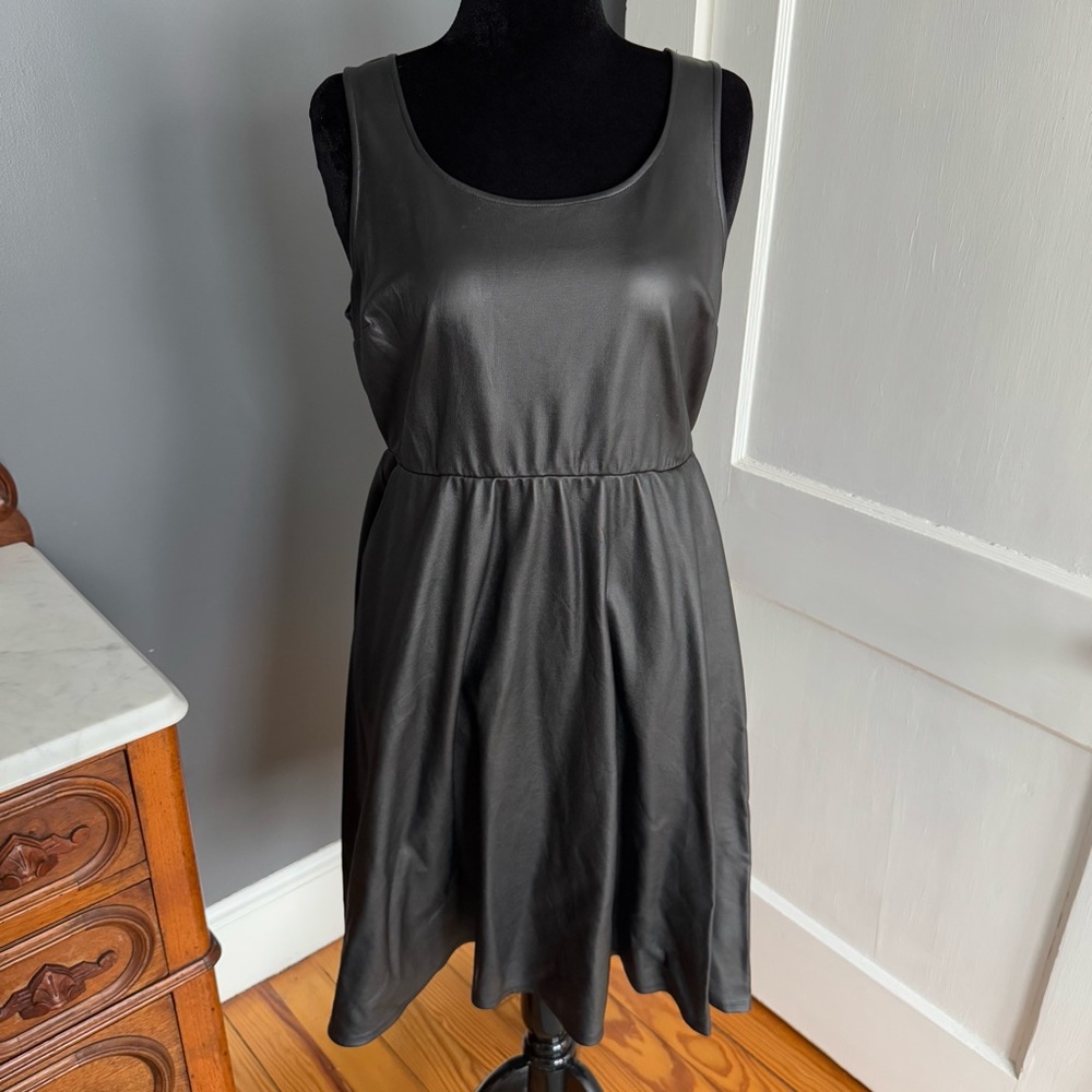 Torrid Black Faux Leather Skater Midi Dress, Women’s Size 1